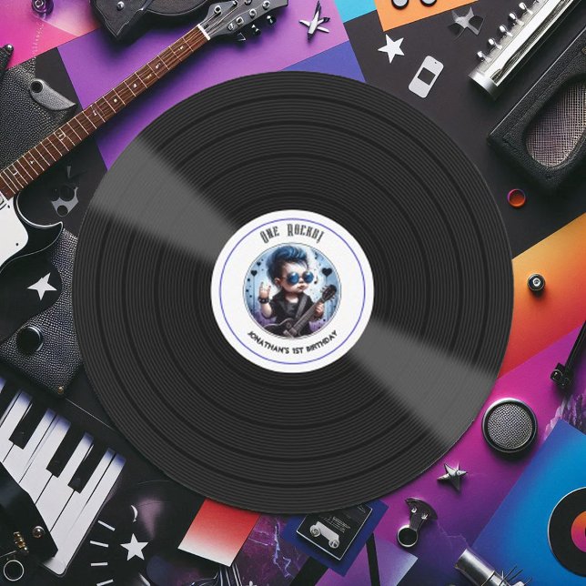 "One Rocks!" Vinyl Record Rock Star 1st Birthday Invitation ("One Rocks!" Vinyl Record Rock Star 1st Birthday Invitation)