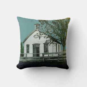 ONE ROOM SCHOOL SCHOOLHOUSE WATERCOLOR TEACHER THROW PILLOW