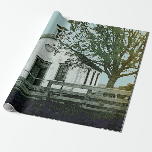 ONE ROOM SCHOOL SCHOOLHOUSE WATERCOLOR TEACHER WRAPPING PAPER (Unrolled)