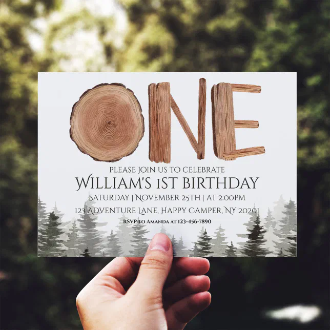 One Rustic Green Trees 1st Birthday Invitation
