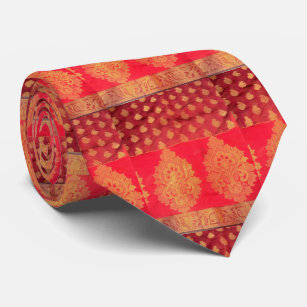 One Sari Tie Red and Gold Added Fabric to back