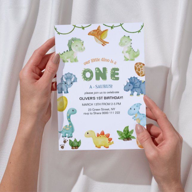 One-Saurus First Birthday Invitation (One Saurus Birthday Party)