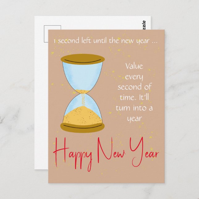 One Second Hourglass New Year Postcard (Front/Back)