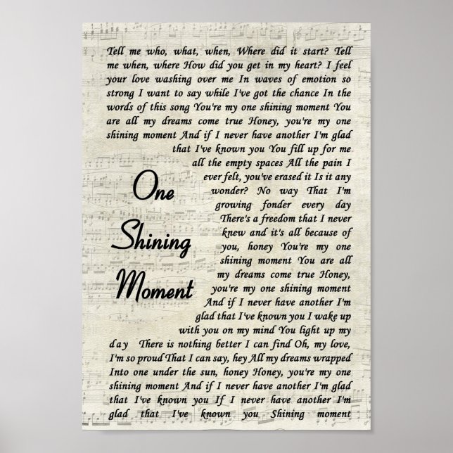 One Shining Moment Vintage Script Song Lyric Print (Front)