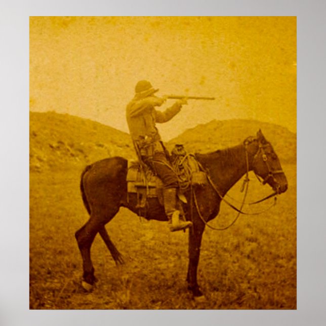 One Shot on Horseback Vintage Sepia Poster (Front)