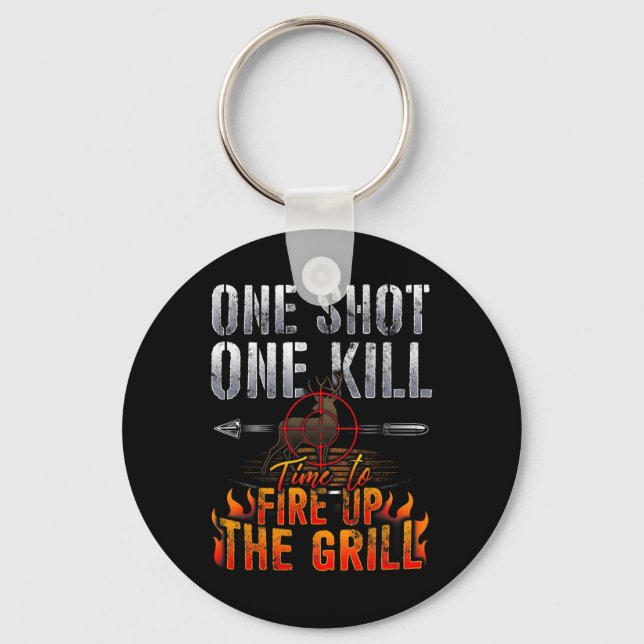 One Shot One Kill Fire Grill Deer Hunting  Keychain (Front)