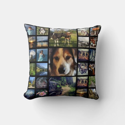 One Side 27 Instagram Photo Collage Black Throw Pillow