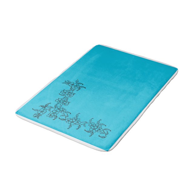 One-Side Border Design Bathmat in blue (Angled)