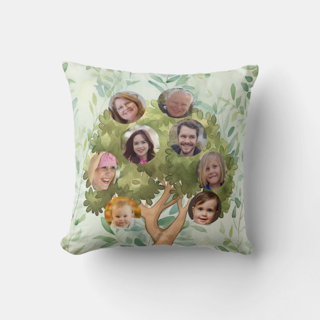 One Side Family Photo Faces Tree Throw Pillow (Front)