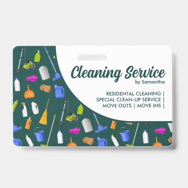 one side Green Modern House Cleaning Service Badge (Front)