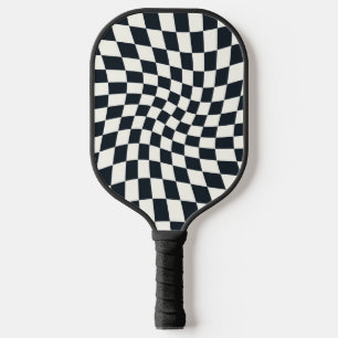 One Side Retro Black White Warped Check Checkered  Pickleball Paddle
