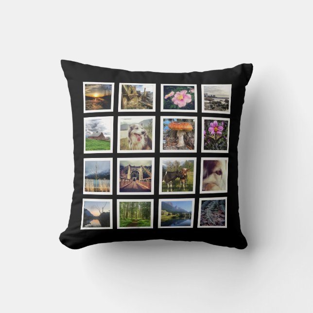 One Sided 16 Instagram Photos Grid Throw Pillow (Front)