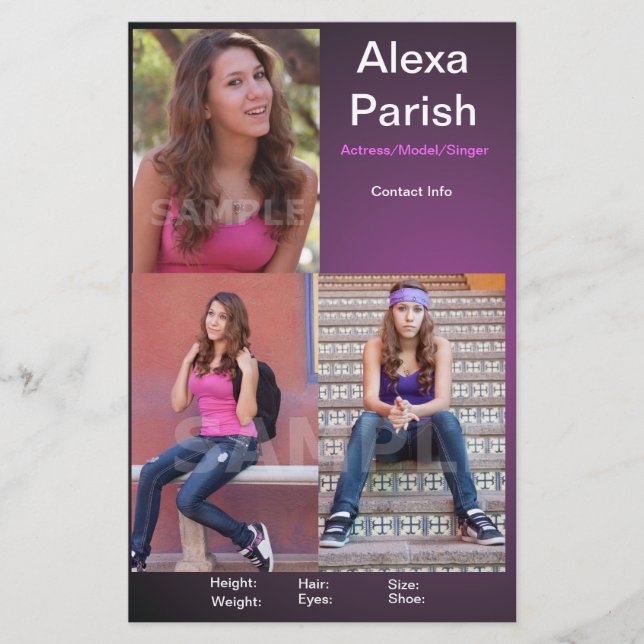 One-sided Headshot Comp Card Model/Actor Template Flyer (Front)