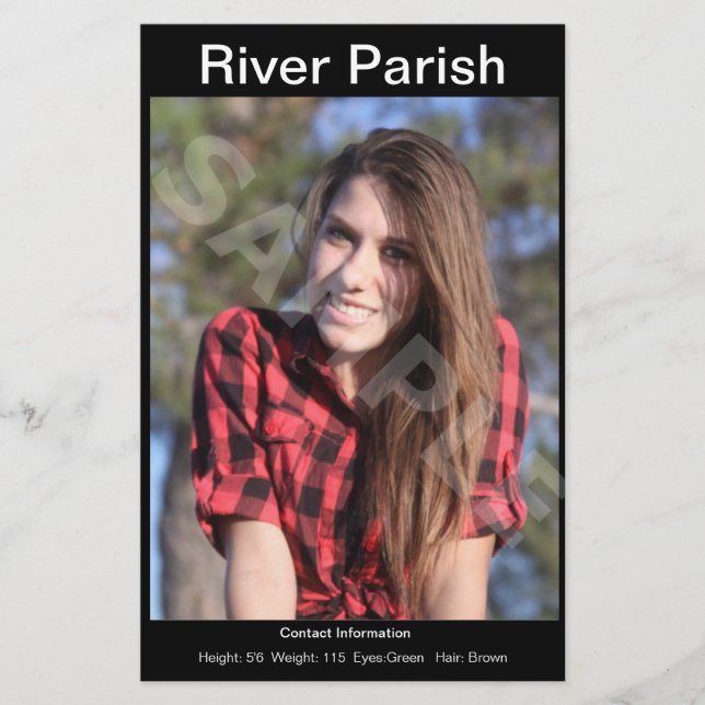 One Sided Model Head-shot Comp/Zed Card Flyer (Front)