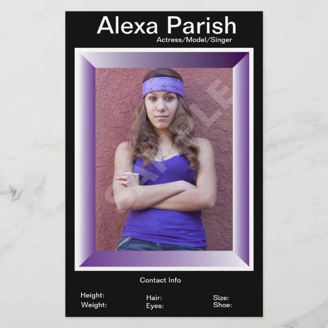 One Sided Model Head-shot Comp/Zed Card Flyer (Front)