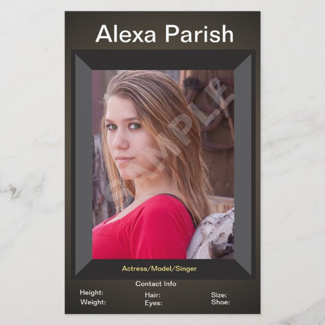 One Sided Model Head-shot Comp/Zed Card Flyer (Front)