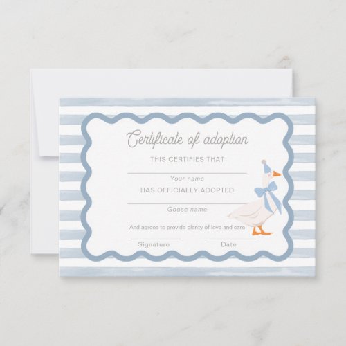 One Silly Goose 1st Birthday Adoption Certificate