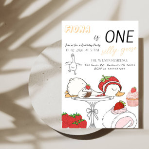 ONE Silly Goose 1st Birthday-Baby Girl Goose Party Invitation