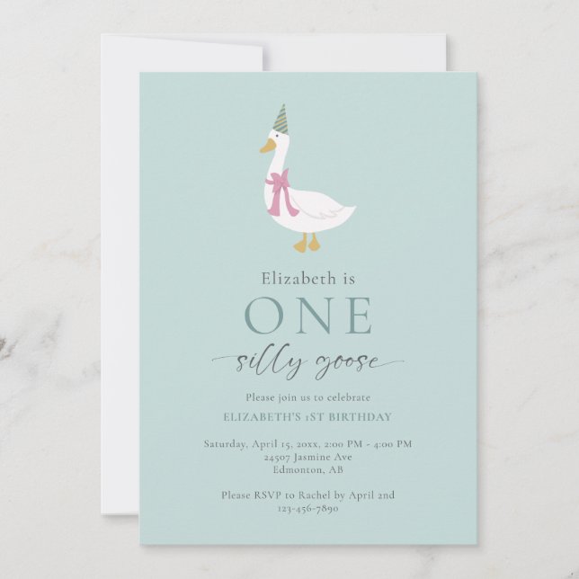 One Silly Goose 1st Birthday Cute Invitation (Front)