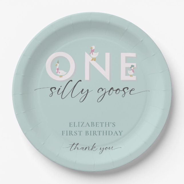 One Silly Goose 1st Birthday Cute Paper Plates (Front)