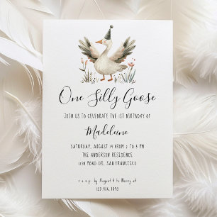 One Silly Goose 1st Birthday Cute Watercolor Invitation
