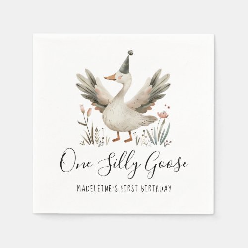 One Silly Goose 1st Birthday Cute Watercolor Napkins