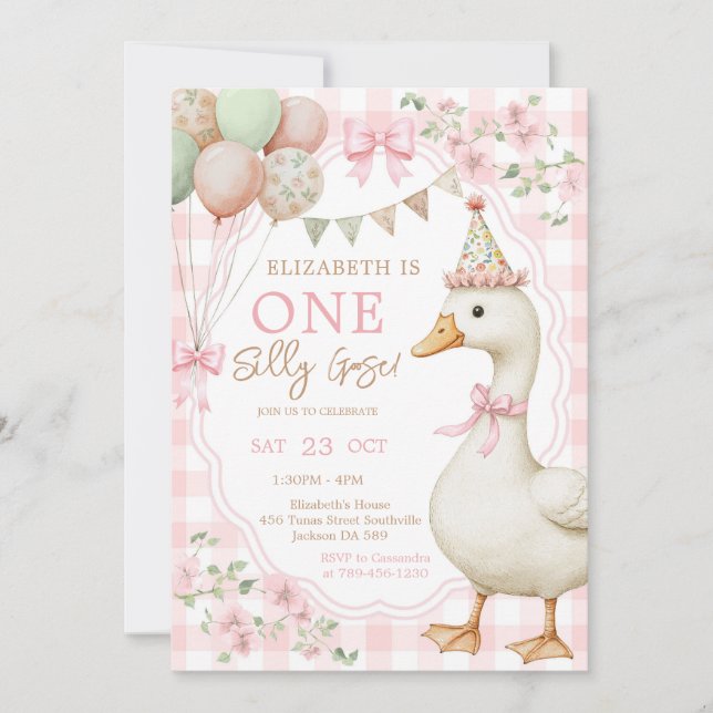 One Silly Goose 1st Birthday Invitation (Front)