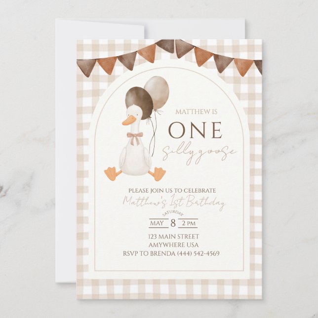 One Silly Goose 1st Birthday Invitation (Front)