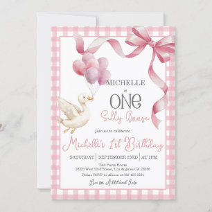 One Silly Goose 1st Birthday Invitation - Pink