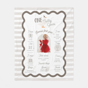 One Silly Goose 1st Birthday Milestone Sign  Fleece Blanket