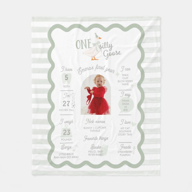 One Silly Goose 1st Birthday Milestone Sign  Fleece Blanket (Front)
