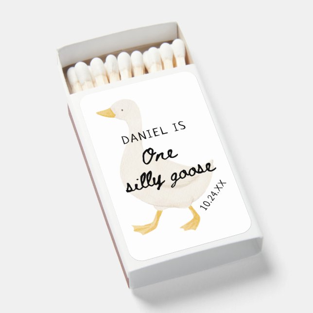 One Silly Goose 1st Birthday Party Favor Matchboxes (Front Open)