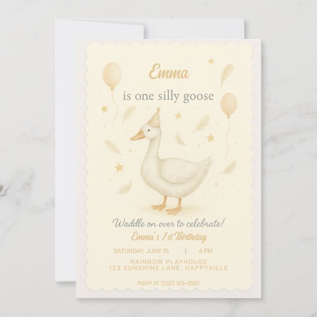 One Silly Goose 1st Birthday Party For Girls Invit Invitation (Front)