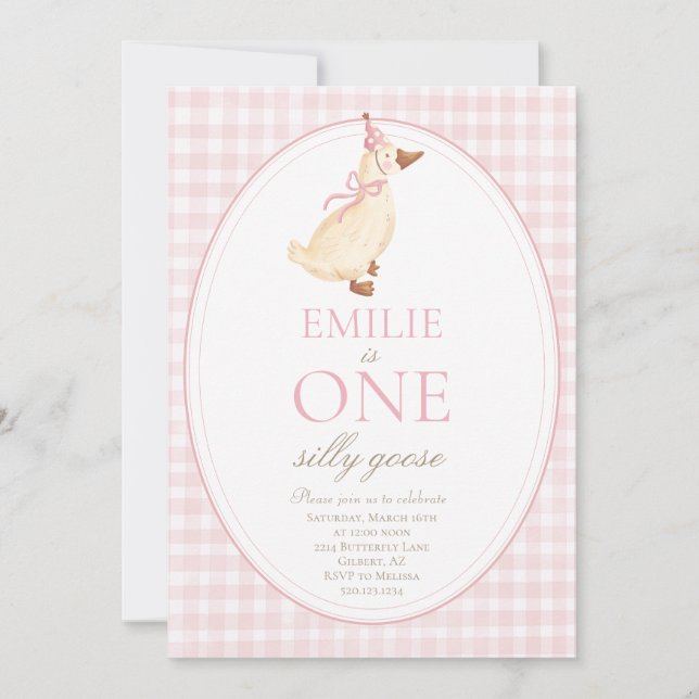 ONE Silly Goose 1st Birthday Party Invitation (Front)