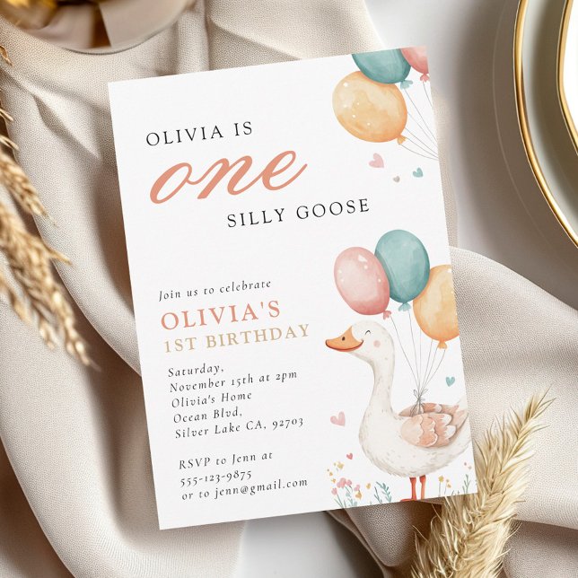 One Silly Goose 1st Birthday Party Invitation (Creator Uploaded)