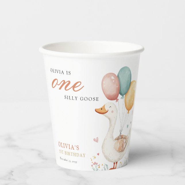 One Silly Goose 1st Birthday Party Paper Cups (Front)