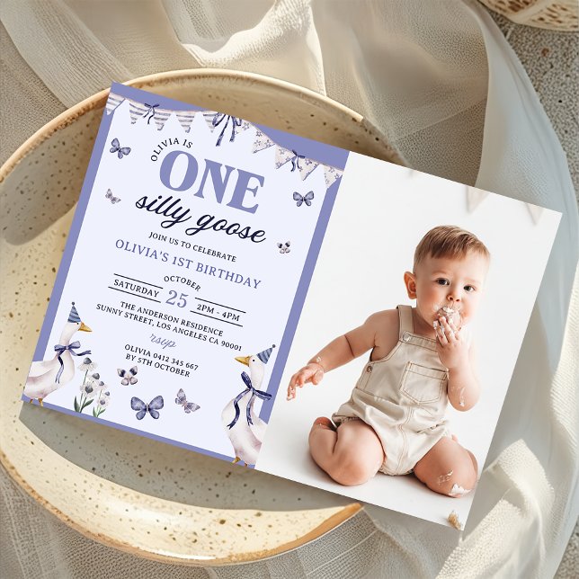 One Silly Goose 1st Birthday Party Photo Invitation (Creator Uploaded)