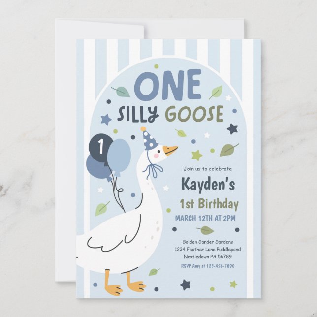 One Silly Goose 1st Birthday Party Spring Birthday Invitation (Front)
