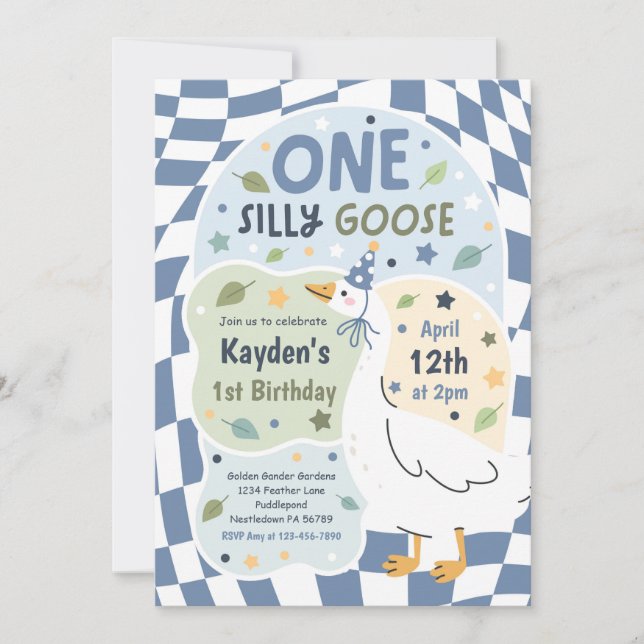 One Silly Goose 1st Birthday Party Spring Birthday Invitation (Front)