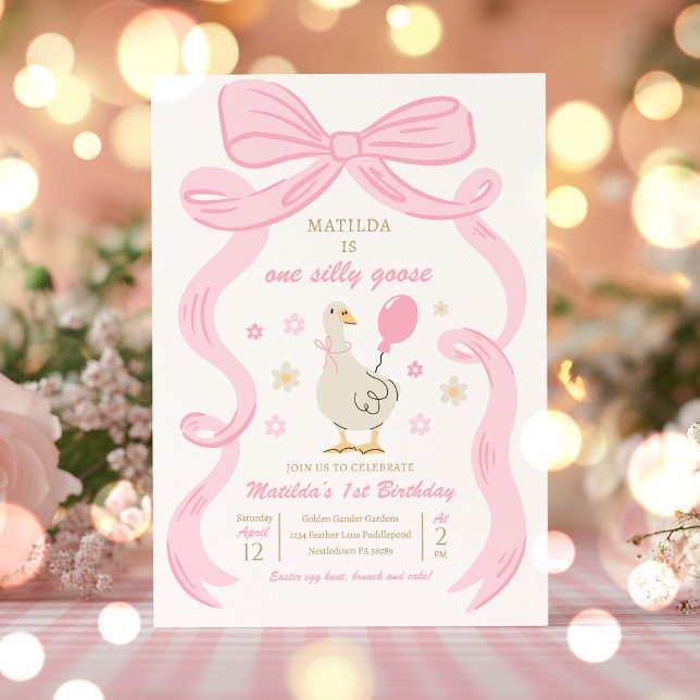 One Silly Goose 1st Birthday Party Spring Birthday Invitation (Creator Uploaded)