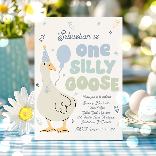 One Silly Goose 1st Birthday Party Spring Birthday Invitation (Creator Uploaded)