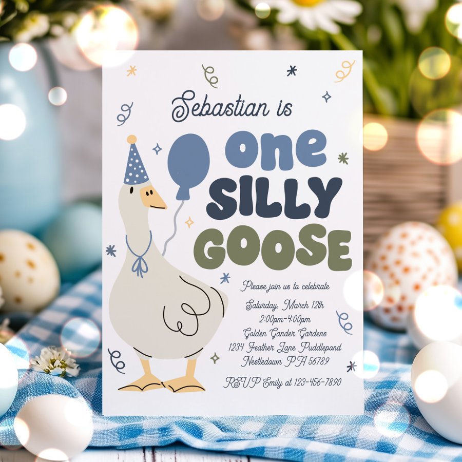 One Silly Goose 1st Birthday Party Spring Birthday Invitation