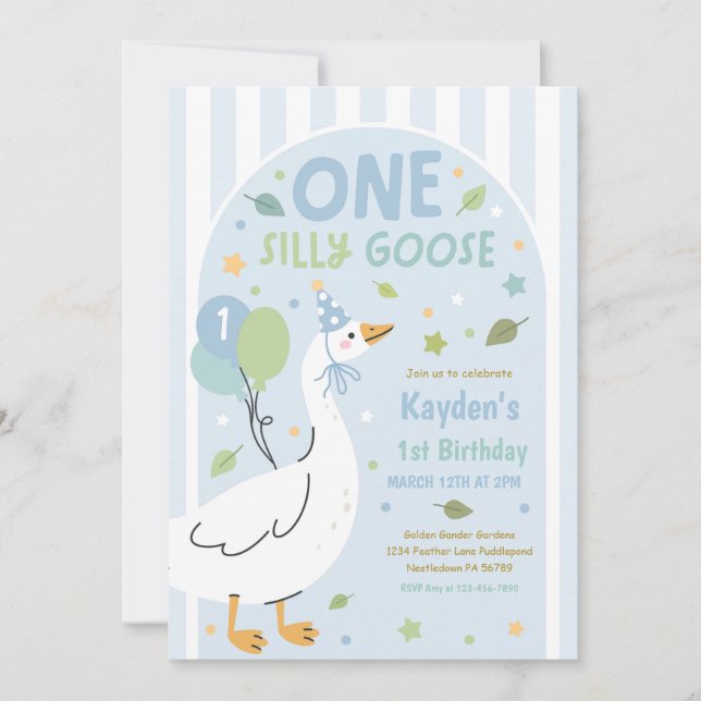 One Silly Goose 1st Birthday Party Spring Birthday Invitation (Front)
