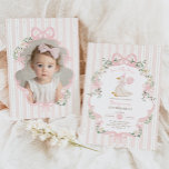 One Silly Goose 1st Birthday Vintage Bow Floral Invitation<br><div class="desc">Celebrate your little one’s first birthday with charm and giggles using our “One Silly Goose” invitation! Featuring a whimsical watercolor goose in a party hat, delicate pink ribbons, florals, and soft pastel stripes, this invitation is perfect for a sweet and silly celebration. The elegant yet playful design is ideal for...</div>