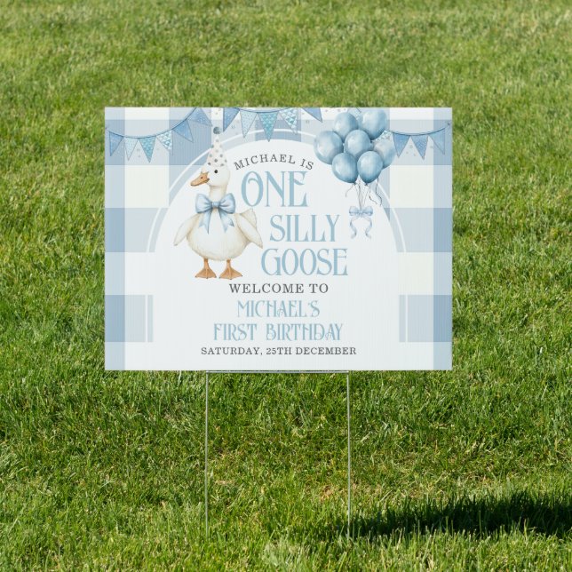 One Silly Goose 1st Birthday Welcome Yard Sign (Insitu)
