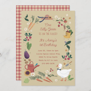 One Silly Goose Aged Farmer Garden Theme Birthday Invitation