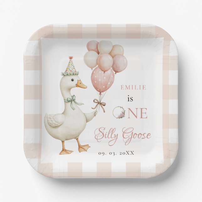 One Silly Goose Baby 1st Birthday Paper Plates (Front)