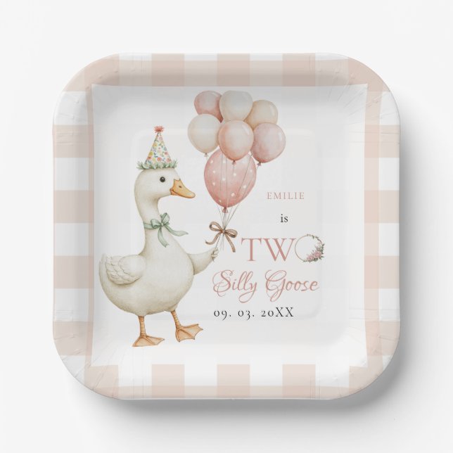 One Silly Goose Baby 2nd Birthday Paper Plates (Front)