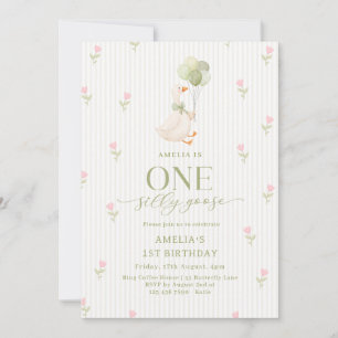 One Silly Goose Balloons Floral 1st Birthday Invitation