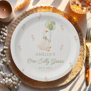 One Silly Goose Balloons Floral 1st Birthday Paper Plates